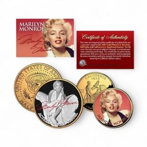 Marilyn Monroe 24K Gold U.S. Legal Tender 2 Coin Set New In Box Collectible